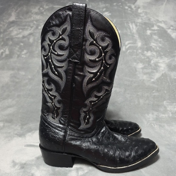 Circle G Other - Vintage Circle G Black Ostrich Leather Men's Cowboy Boots Size 8.5 D EXC Country